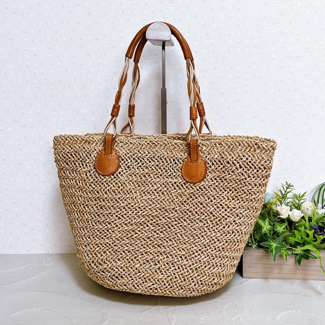 【genten ゲンテン】かごバッグ ラッコルタ　ラフィア編み レザー 極美品