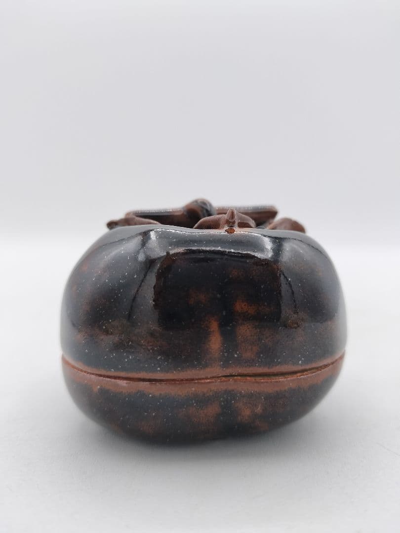 c584 香合 利休所持写 柿 鉄釉 陶若窯 能勢善光 木箱 茶道具 古物