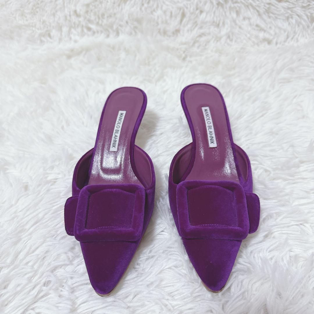 Manolo Blahnik マノロブラニク　メイセール　ミュール　スエード　紫