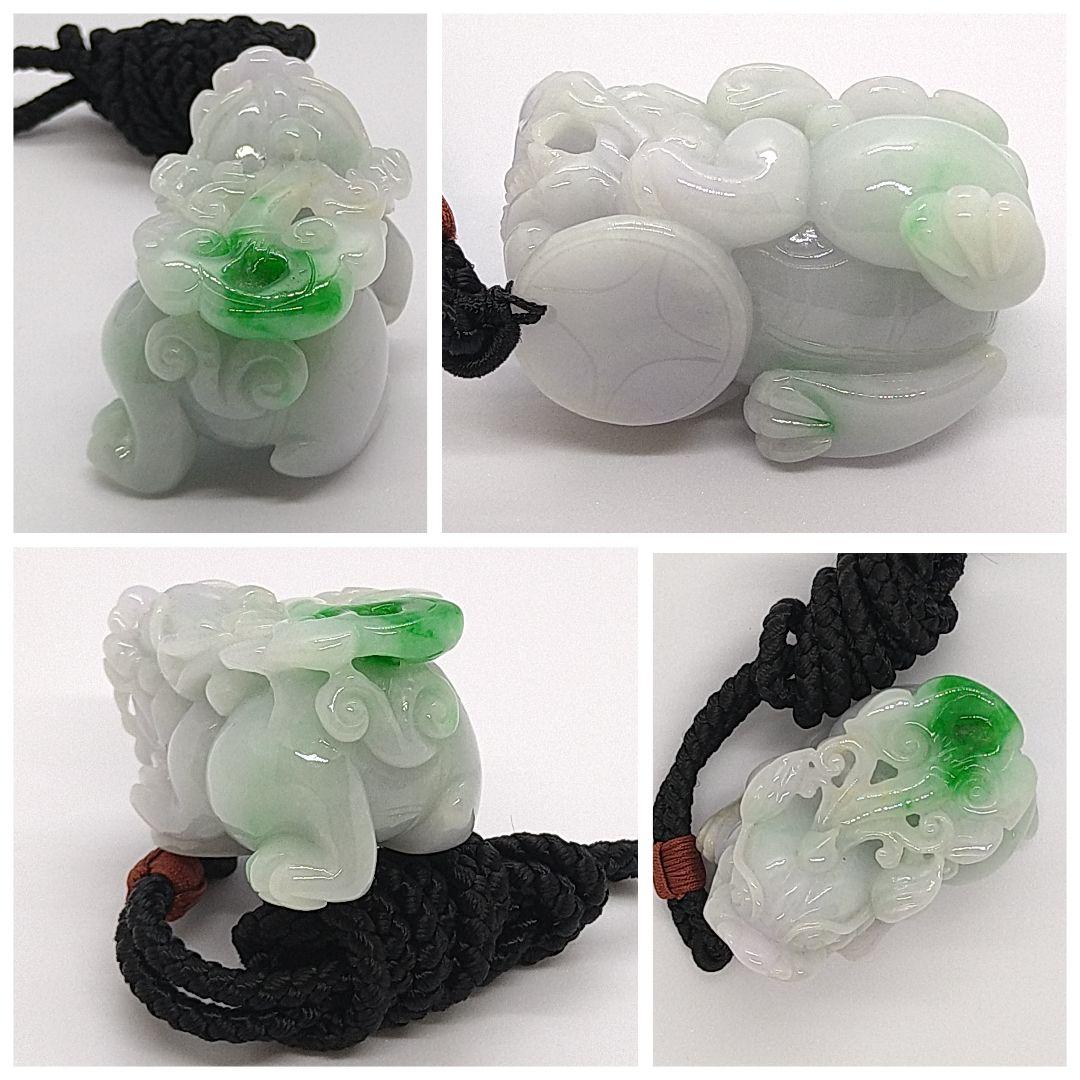 本翡翠　天然石　貔貅　ひきゅう　ネックレス　置物　財福　鑑別書２点付　彫刻