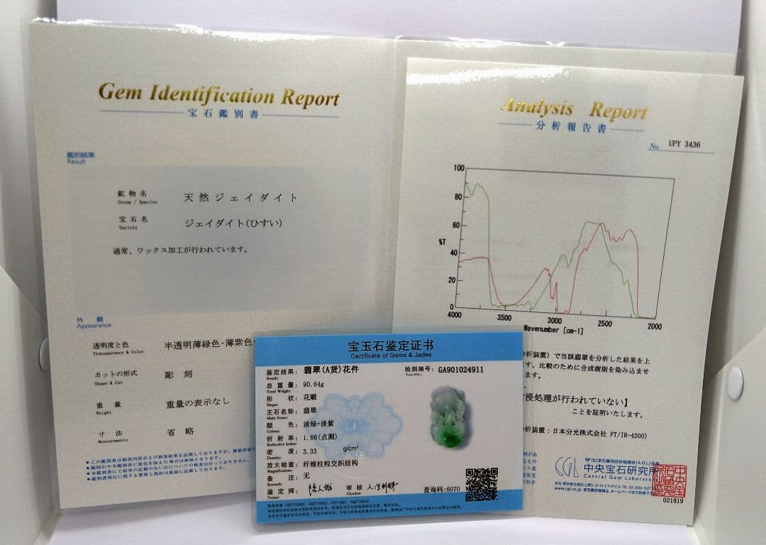本翡翠　天然石　貔貅　ひきゅう　ネックレス　置物　財福　鑑別書２点付　彫刻