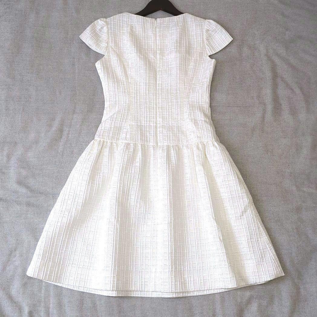 ☆Rene ルネ ジャガード フレアワンピース フレンチスリーブ Aライン 34