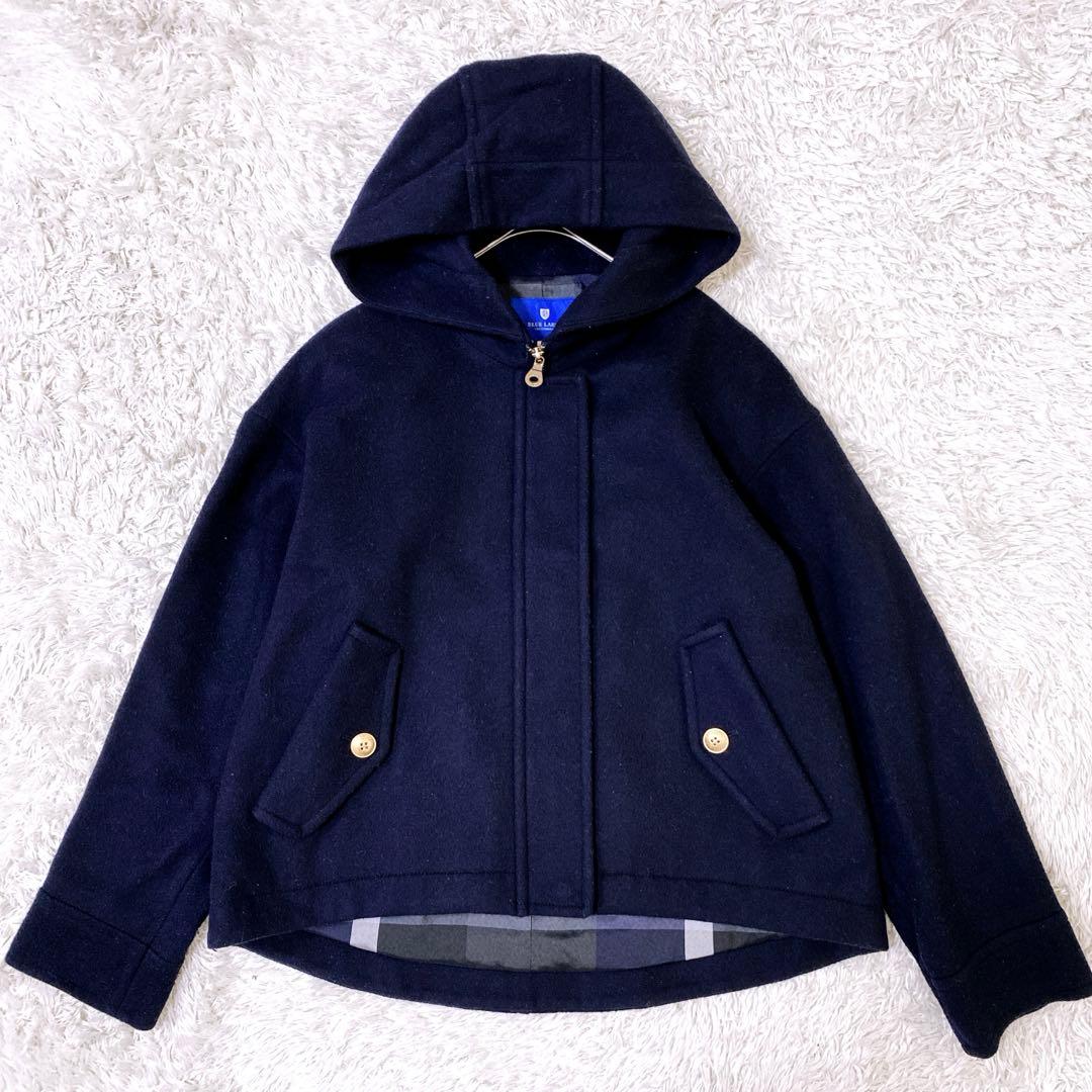ブルーレーベルクレストブリッジ ウールフーデットショートコート 36 S相当