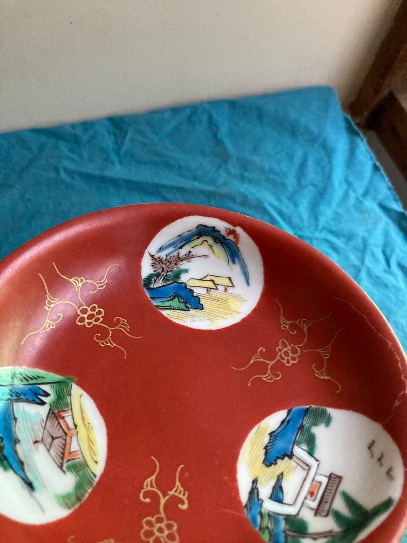 清朝　十錦手小皿　南京皿　二客