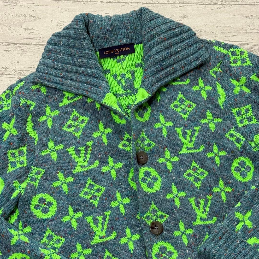 Louis Vuitton ロゴ柄カーディガン モノグラム　ネオングリーン　XL