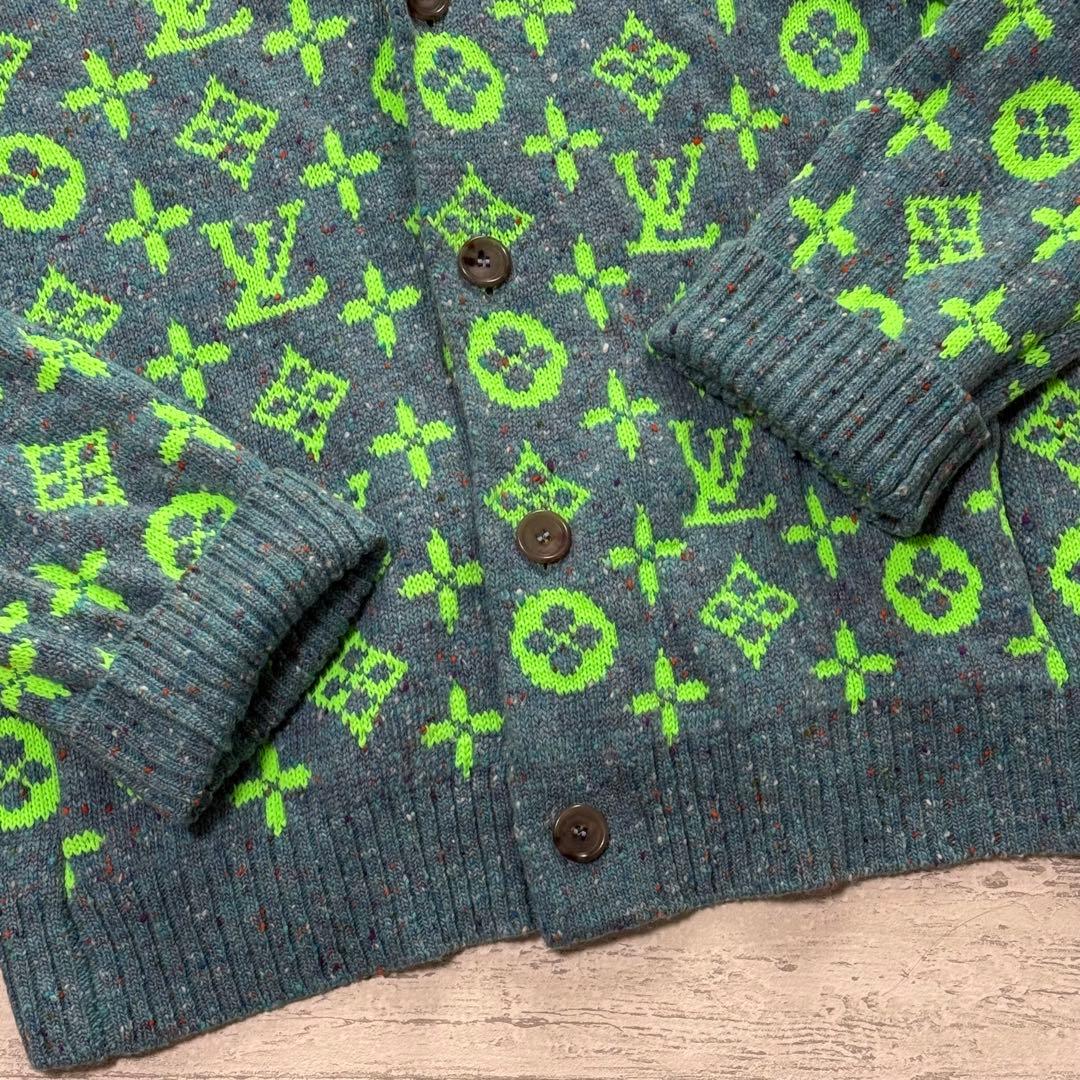 Louis Vuitton ロゴ柄カーディガン モノグラム　ネオングリーン　XL