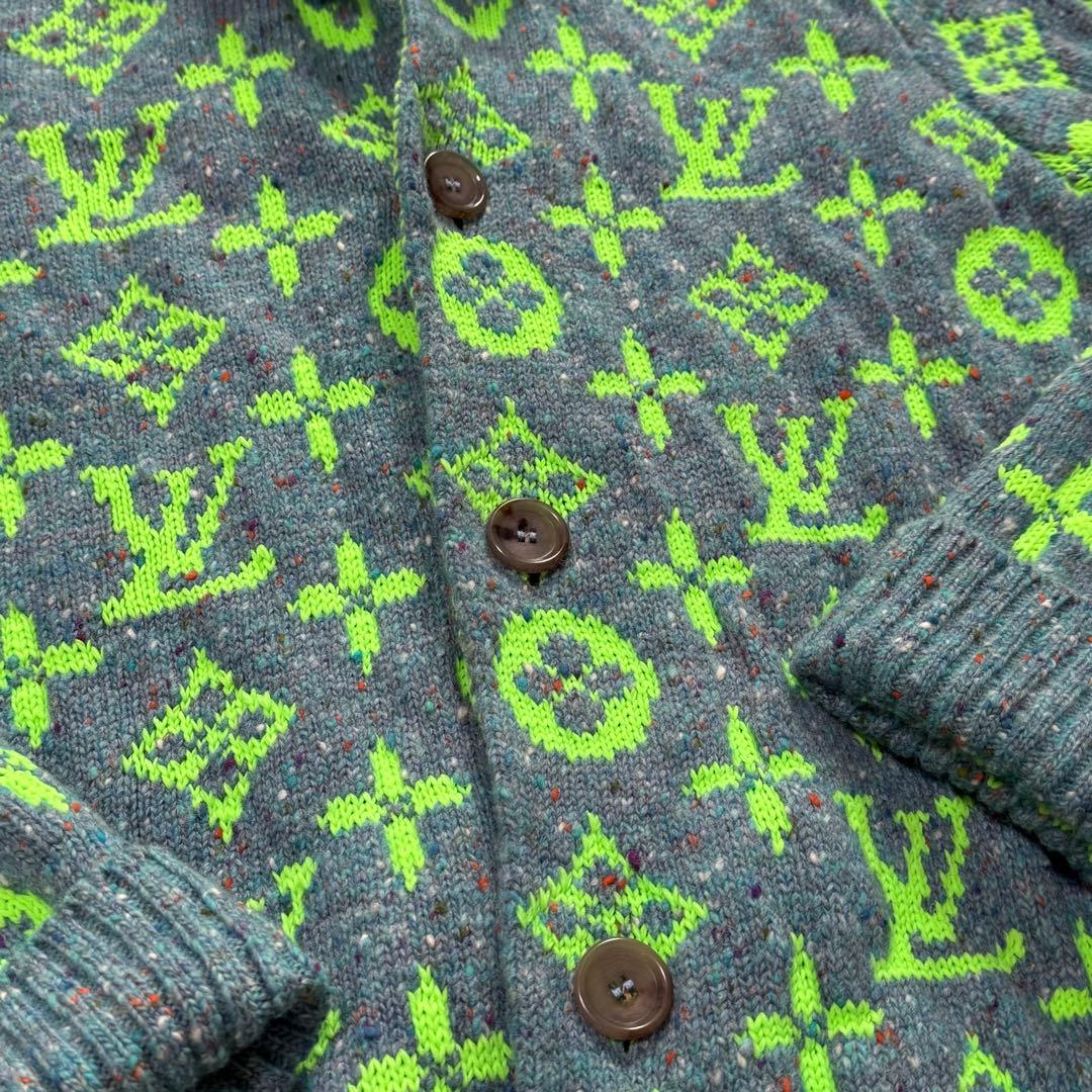 Louis Vuitton ロゴ柄カーディガン モノグラム　ネオングリーン　XL