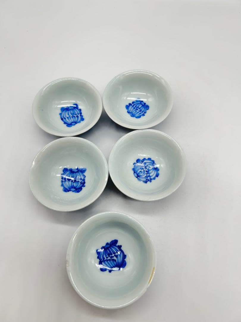 文平造 青花 五客 青い花の茶碗5個セット