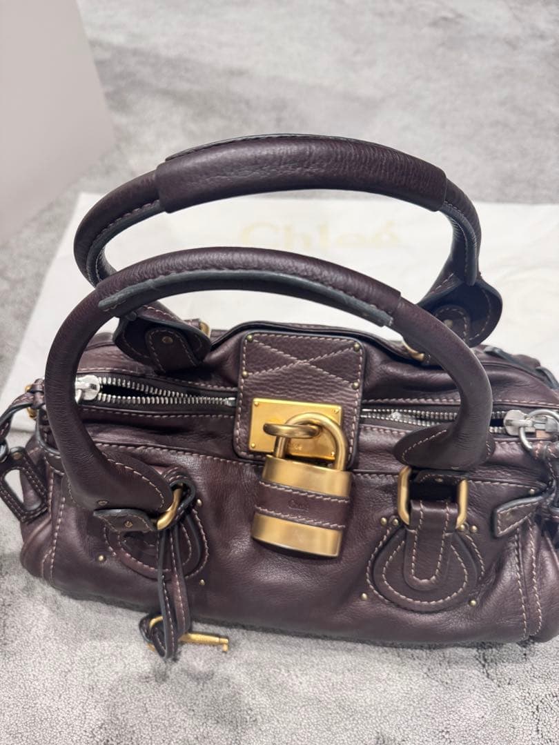 クロエ　パディントン　ブラウンレザー ハンドバッグ 金属ロック付き　南京錠付き