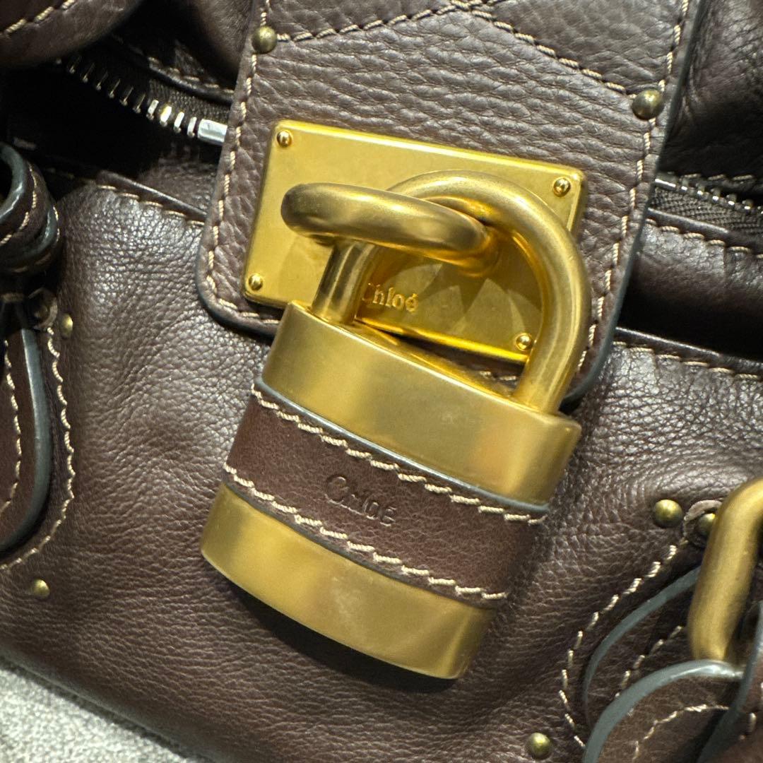 クロエ　パディントン　ブラウンレザー ハンドバッグ 金属ロック付き　南京錠付き