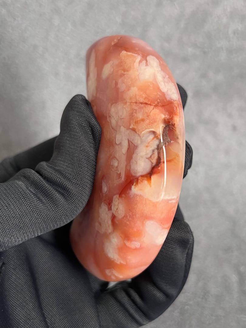 高品質　カーネリアン　フラワーアゲート　桜瑪瑙　月　ムーン　台座付き