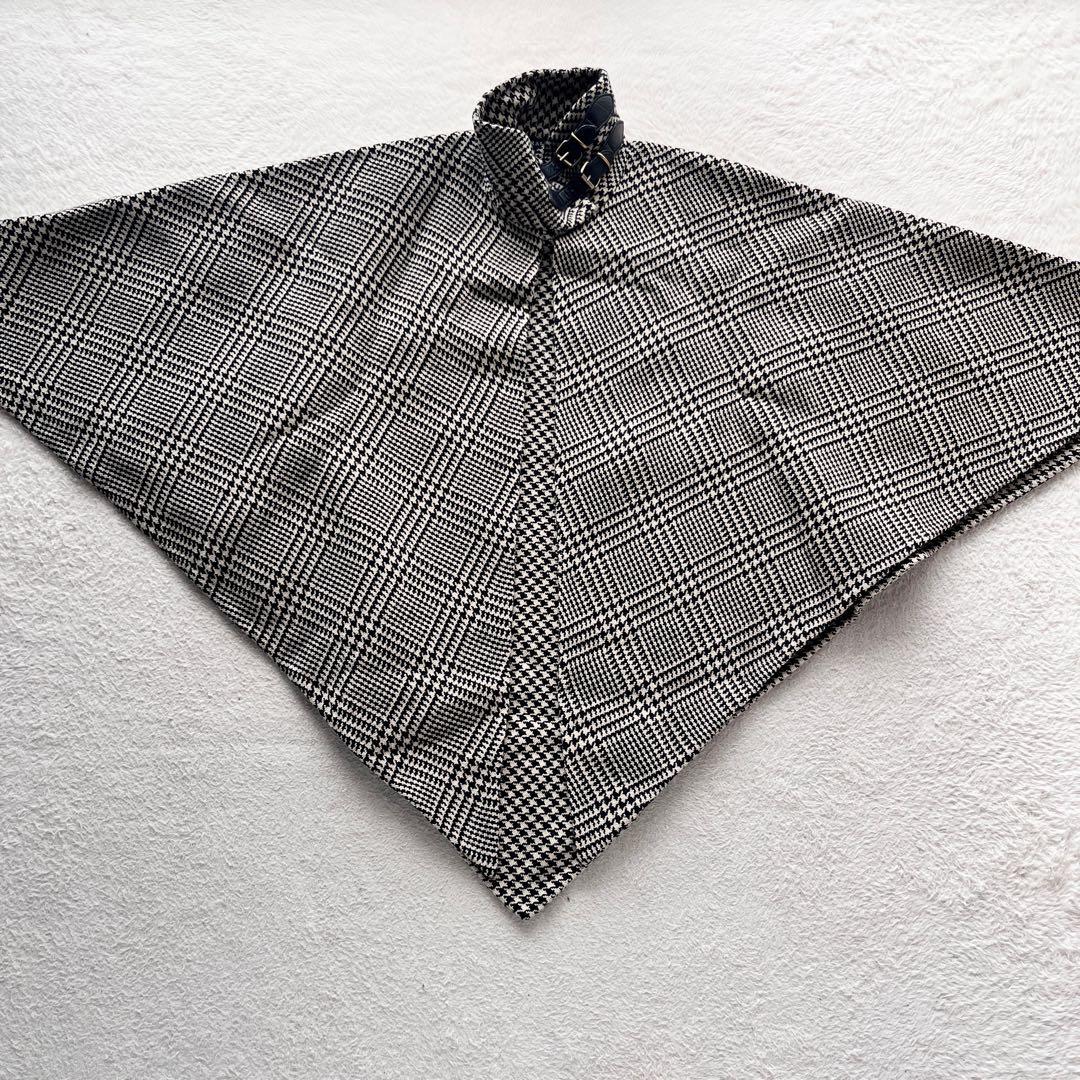 美品✨ラルフローレン ポンチョ ケープ チェック 千鳥格子 レザーベルト