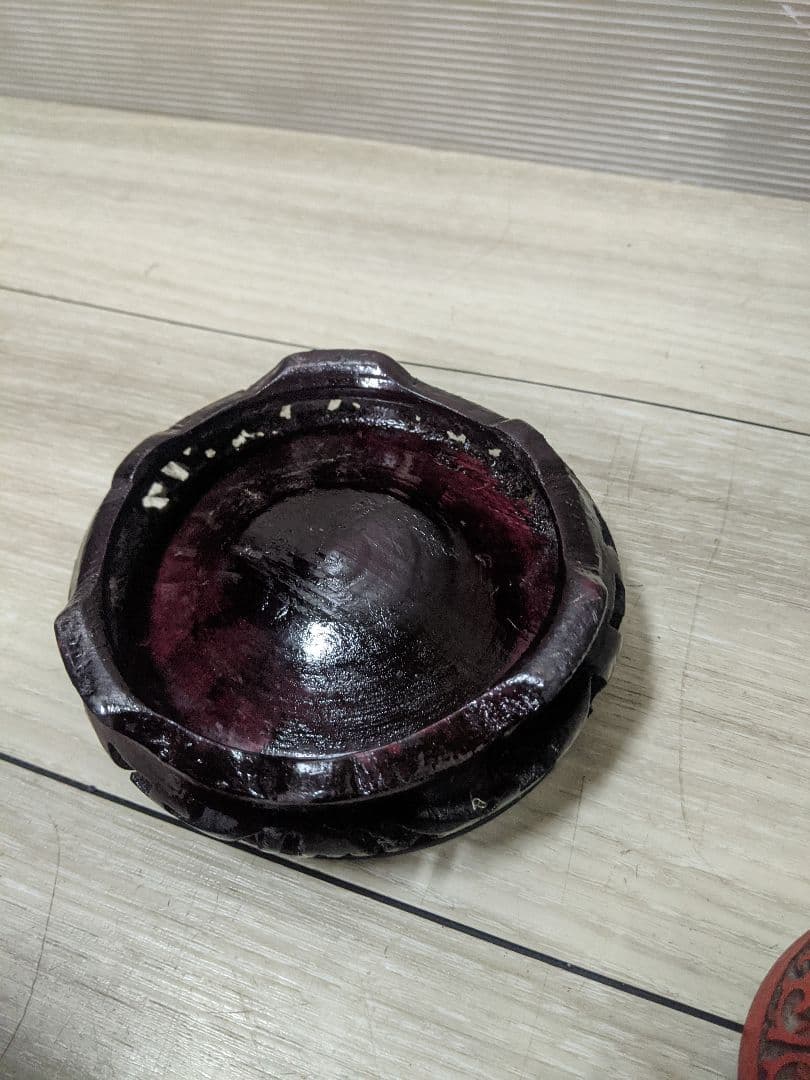 唐物 山水花草彫り 堆朱 茶入れ 唐木台付 彫漆 漆器 茶道具