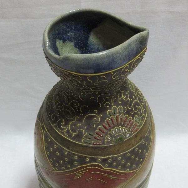 古い薩摩焼いっちん描きイッチン技法陶器陶磁器徳利とっくり明治大正骨董アンティーク