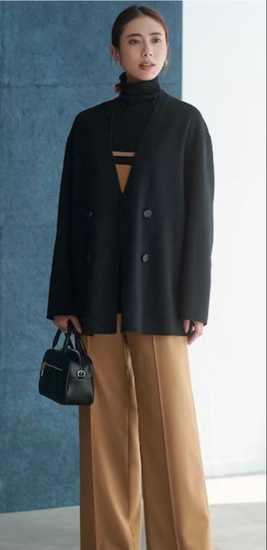 MASIROICB wool Rever ノーカラーショートコート