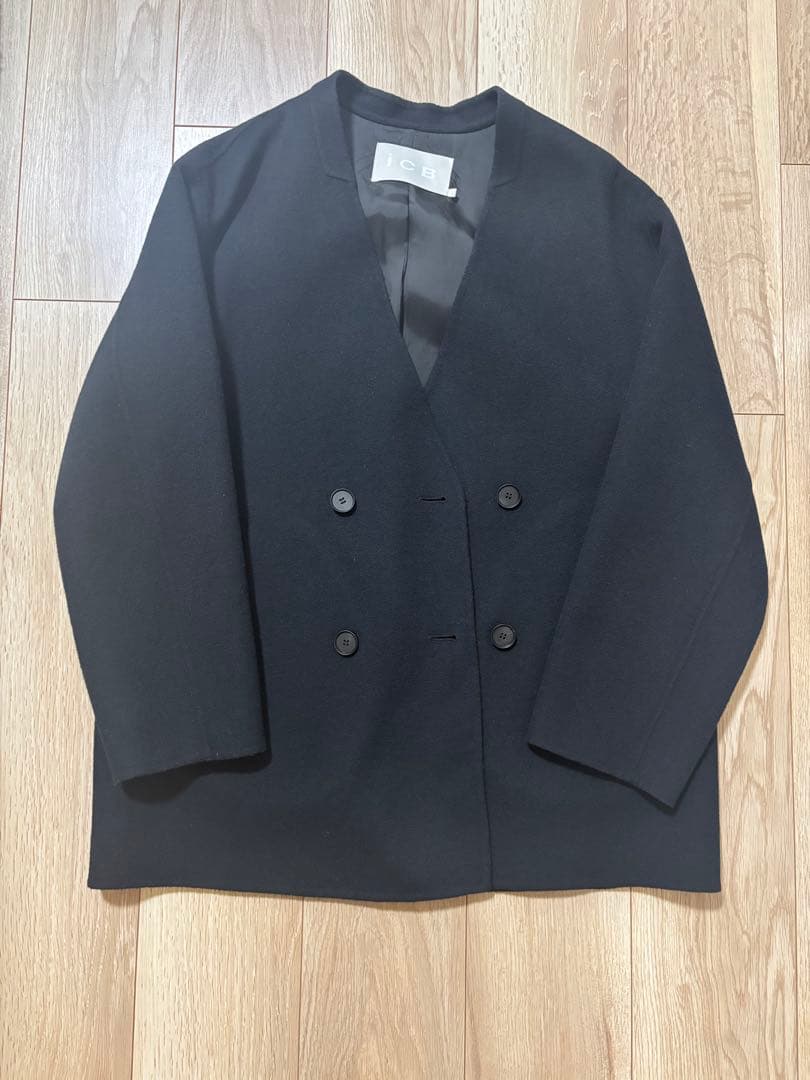 MASIROICB wool Rever ノーカラーショートコート