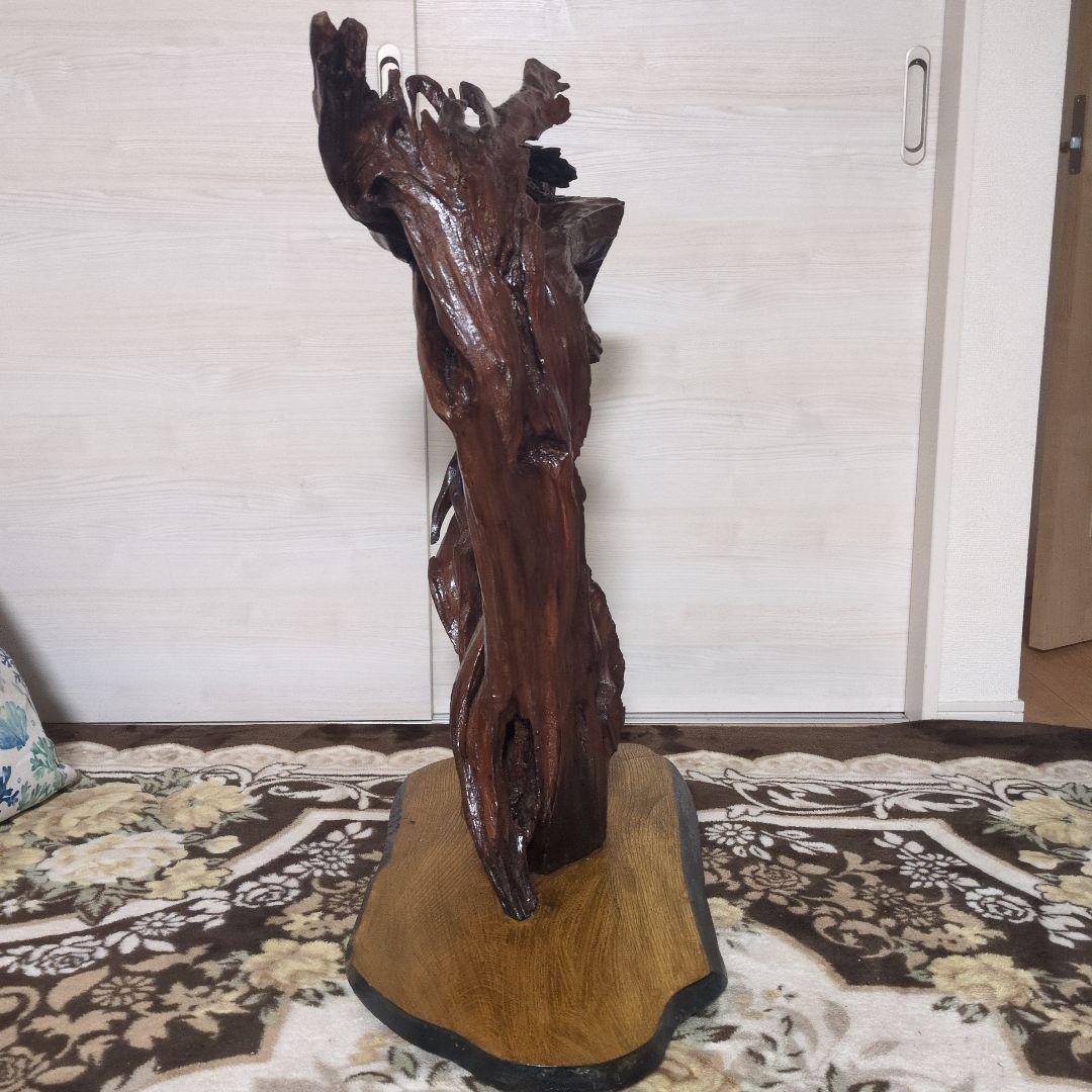 自然木彫刻 置物 ダークブラウン