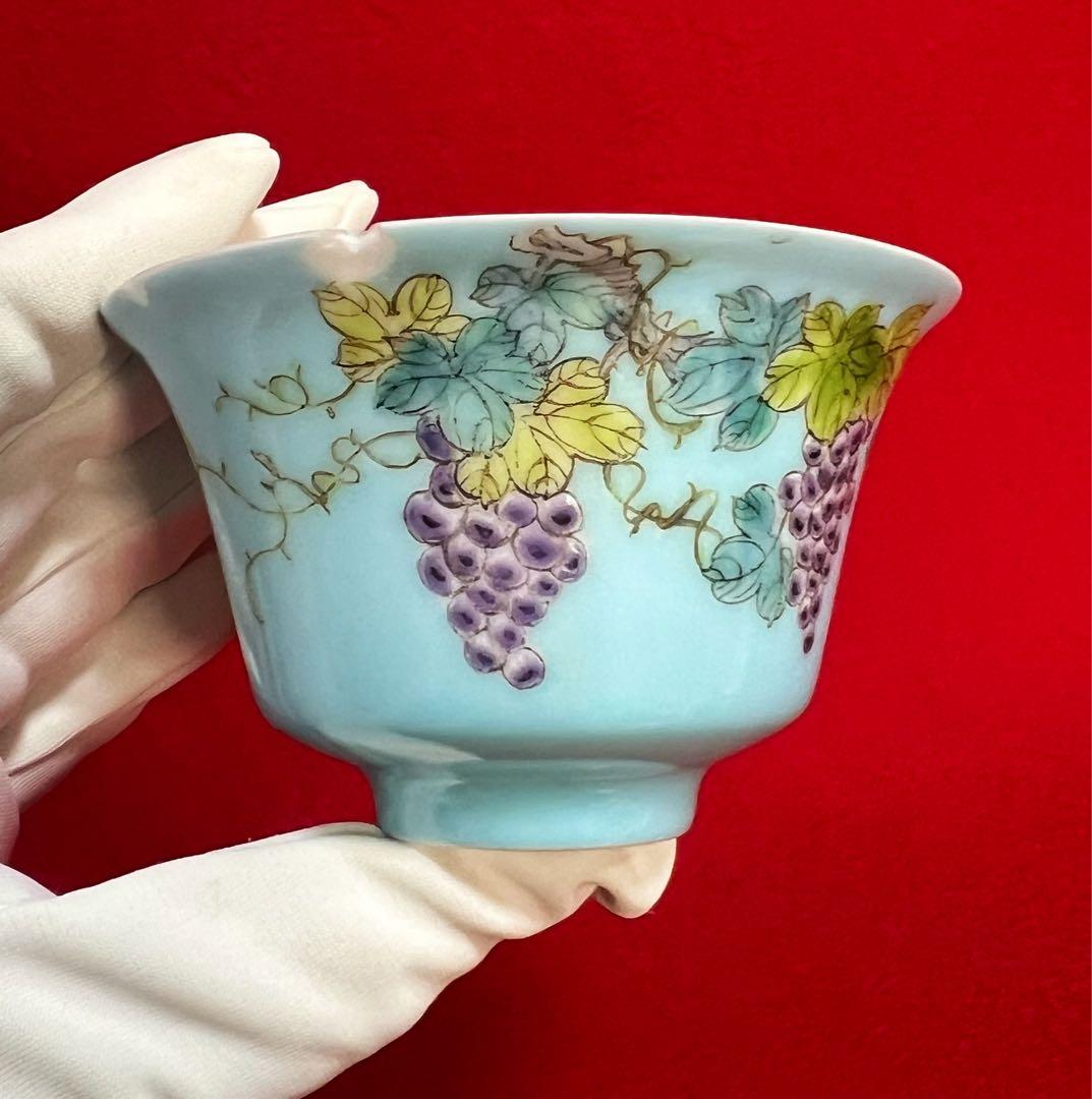 中国美術 古玩 葡萄紋樣 蓋碗 茶碗 慎德堂製　茶道具
