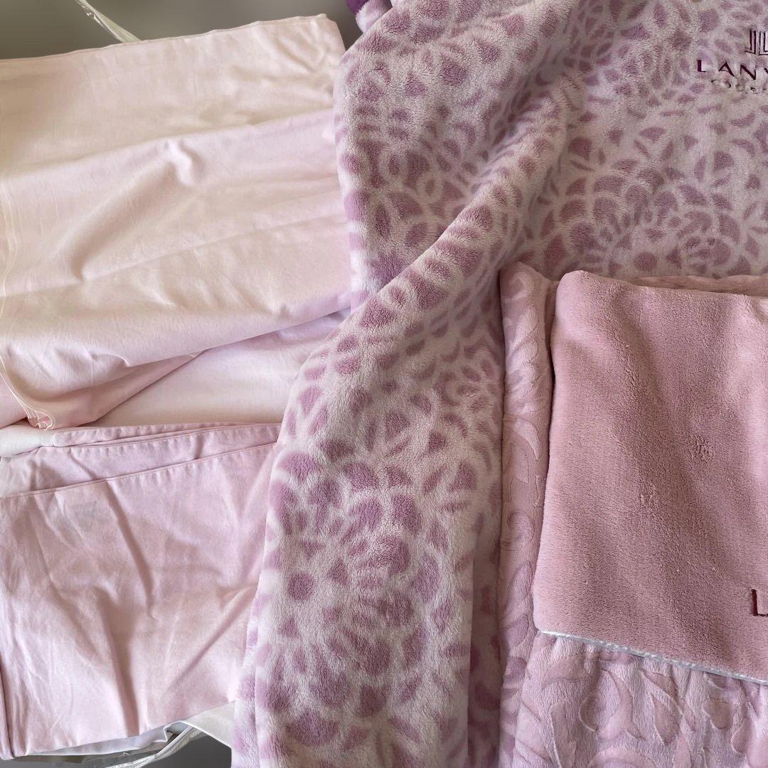 LANVIN ピンク 花柄 毛布 4点8 シーツなど　8点セット