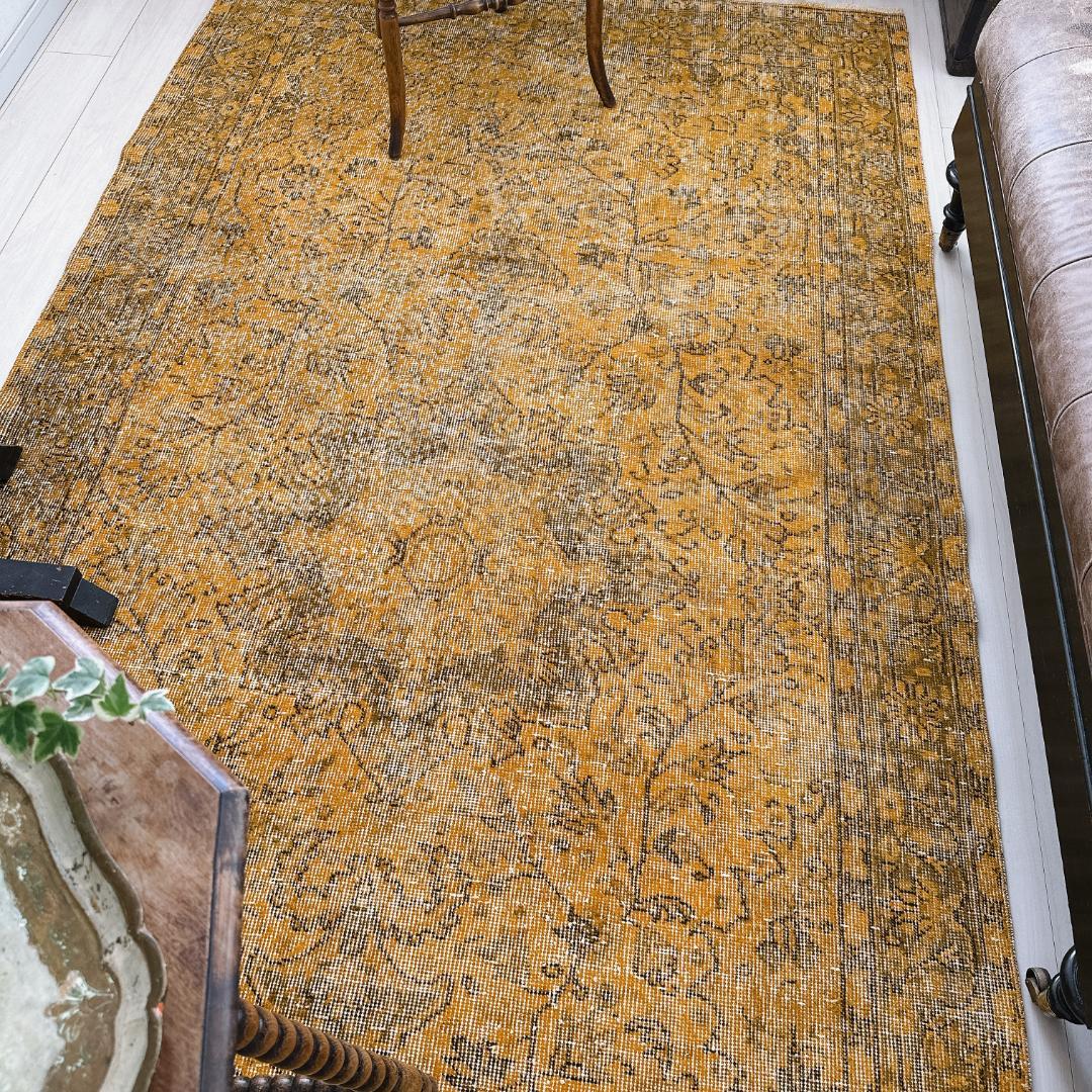 トルコ ヴィンテージラグ A109超大判 レア マスタードイエロー オーバーダイ