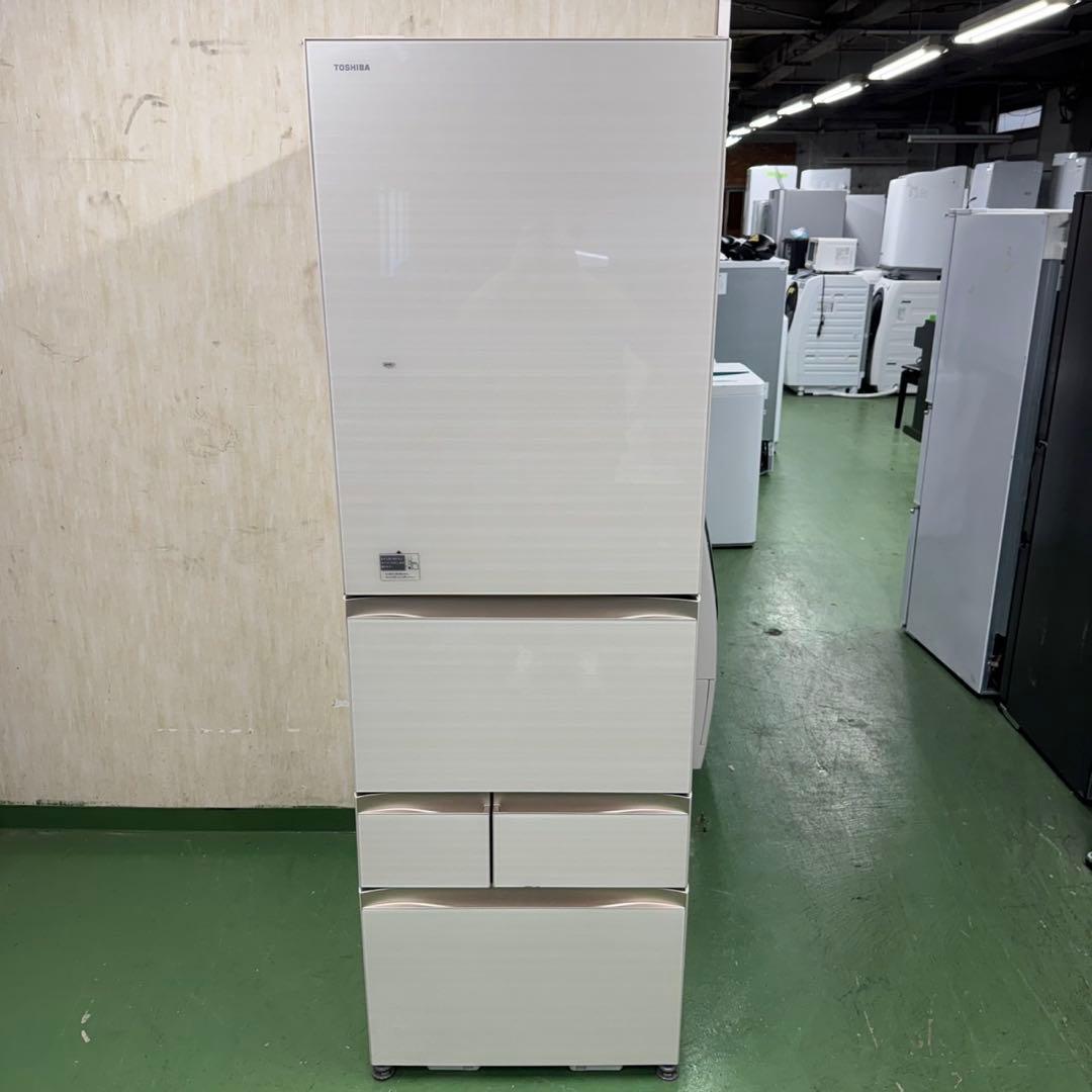 655 東芝大型冷蔵庫　400L強　小型　右開き　ガラスパネル　自動製氷　5ドア