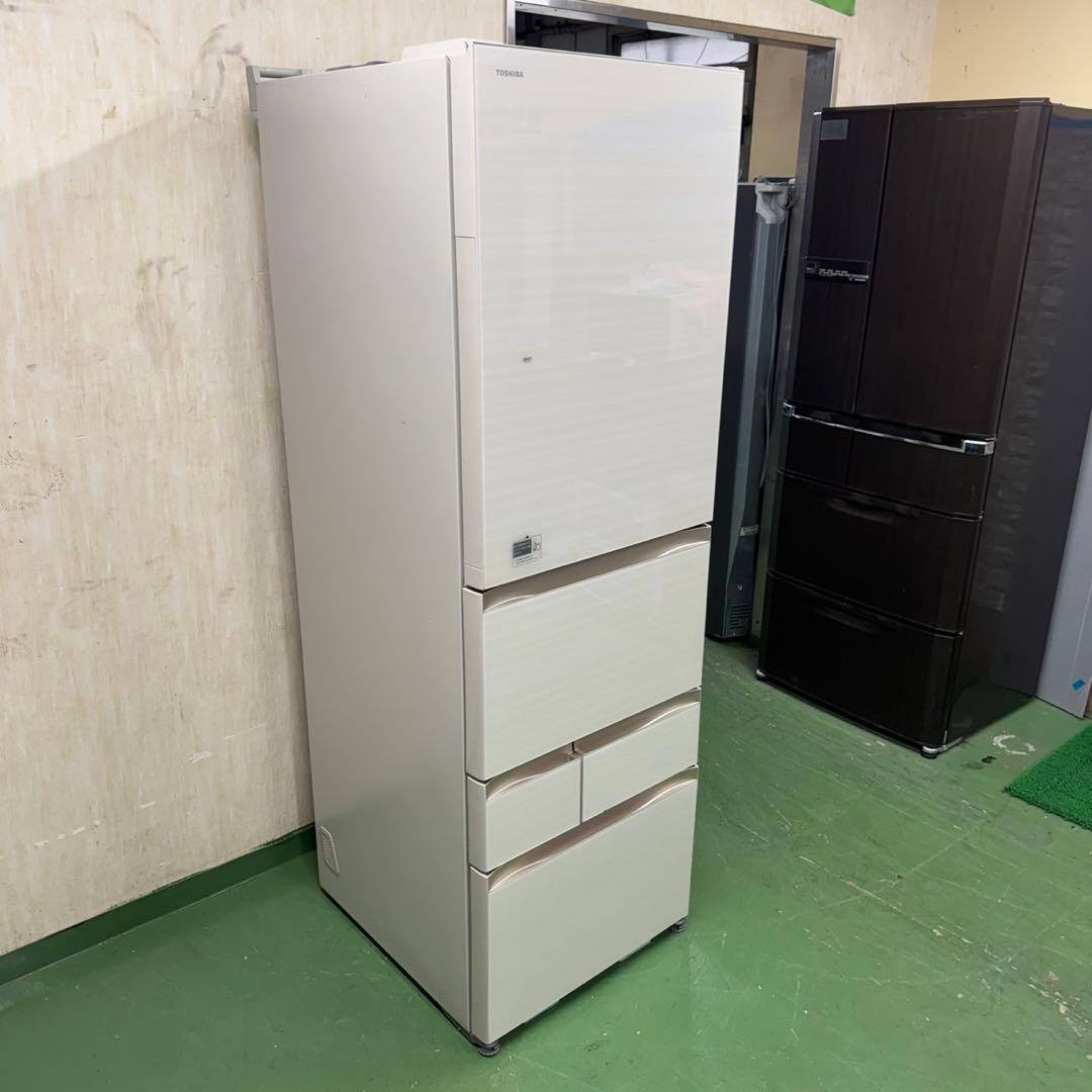 655 東芝大型冷蔵庫　400L強　小型　右開き　ガラスパネル　自動製氷　5ドア