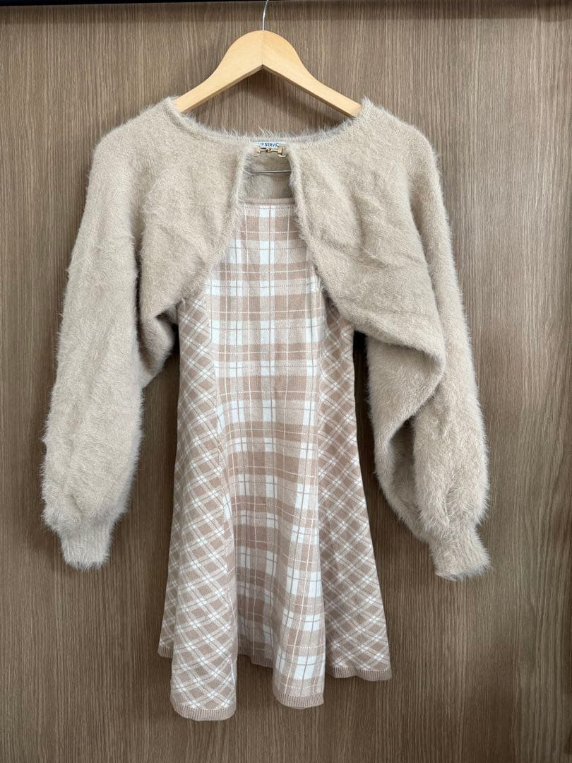 値下げ LIP SERVICE フェザーチェックアンサンブルワンピース Mサイズ