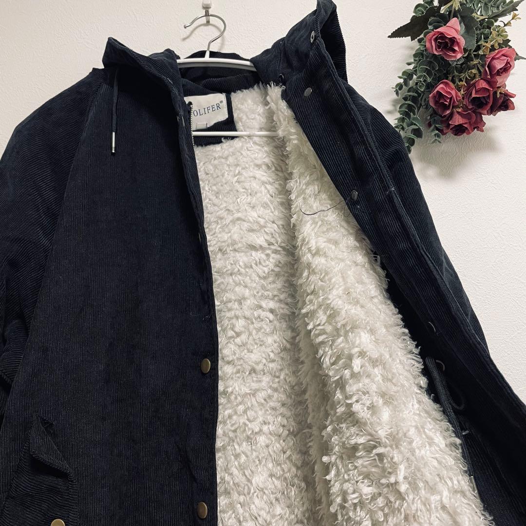 2414【MOCOLIFER】ボア付きモッズコート(M)フード付き　希少