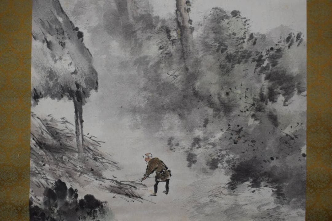 【真作】佐藤古岫/山家間日図/山家人物図/掛軸☆宝船☆Y-209　JM