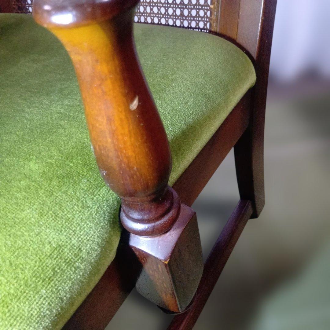 オールドカリモクbackrest-rattan モケットグリーンkarimoku