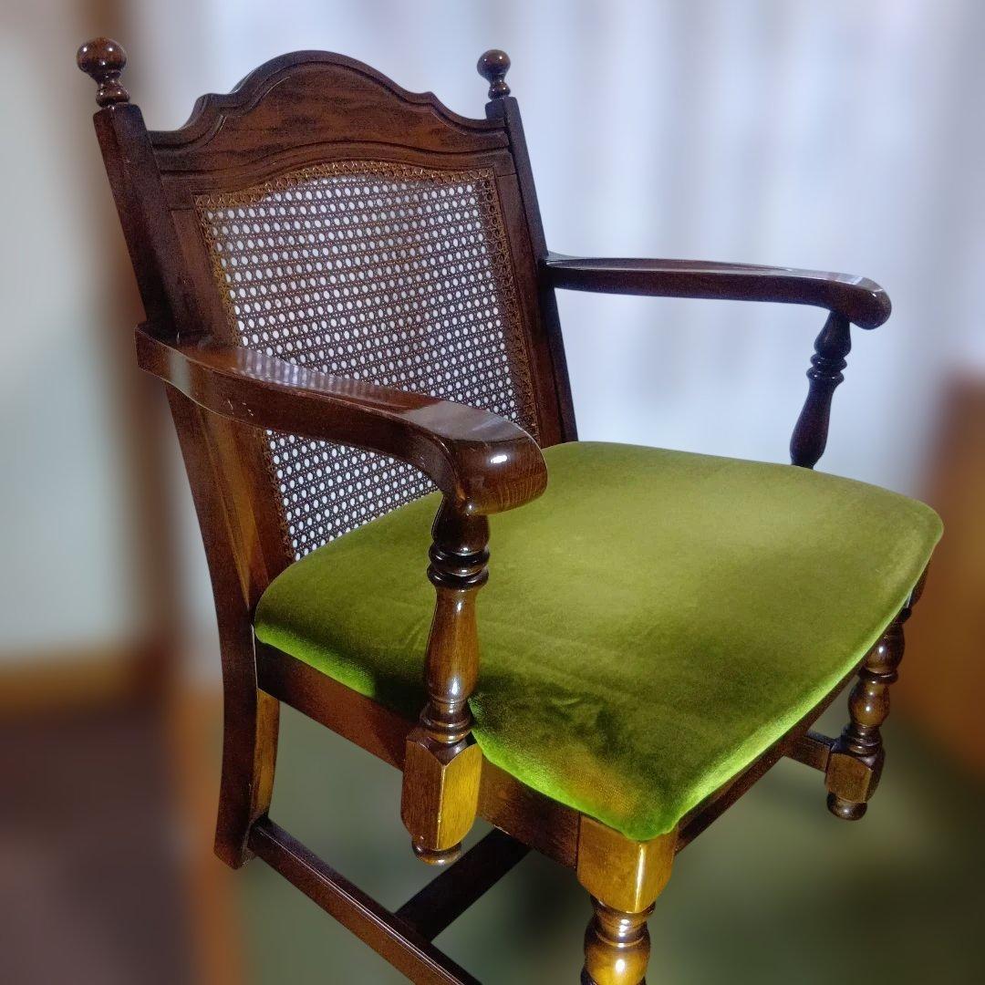 オールドカリモクbackrest-rattan モケットグリーンkarimoku