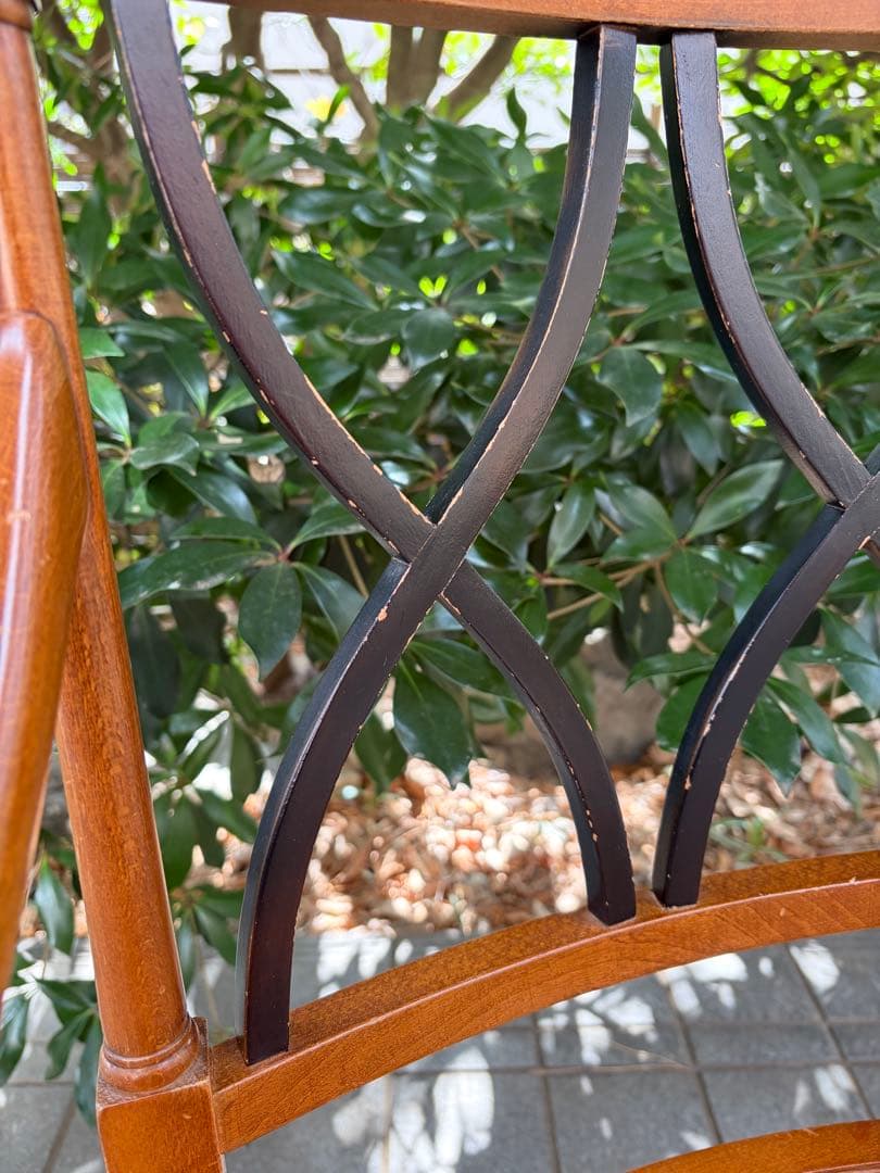難あり アンティーク 木製ラタンチェア クロスデザイン 椅子 アールデコ