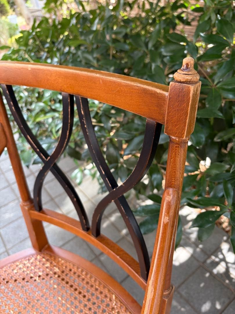 難あり アンティーク 木製ラタンチェア クロスデザイン 椅子 アールデコ
