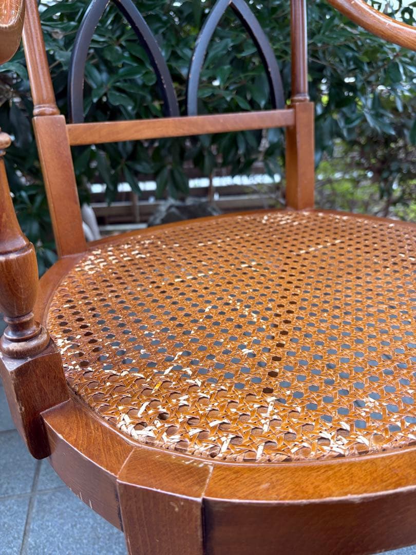 難あり アンティーク 木製ラタンチェア クロスデザイン 椅子 アールデコ