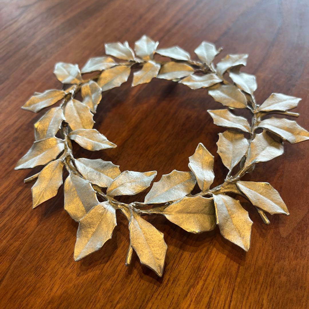 アトリエジュンコ　鍋敷　ポットスタンド　リース　シルバー系　美品　ピューター