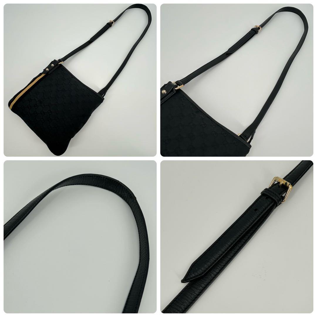 グッチ　ショルダーバッグ　シェリー　GG キャンバス ブラック　レザー