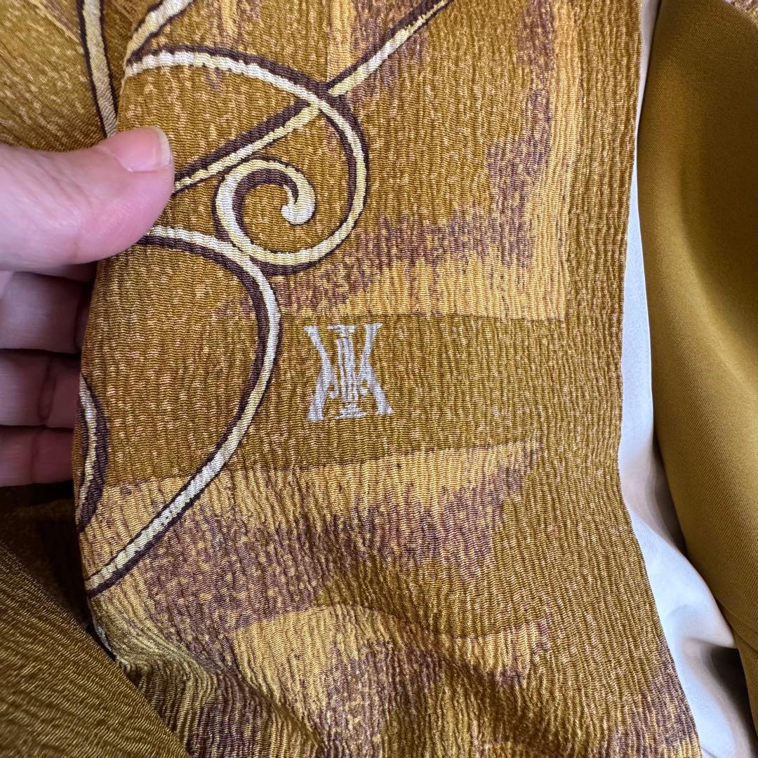 超美品　正絹　袷　広襟　訪問着　着物 168裄67 ふくれ織　からし　黄　トール