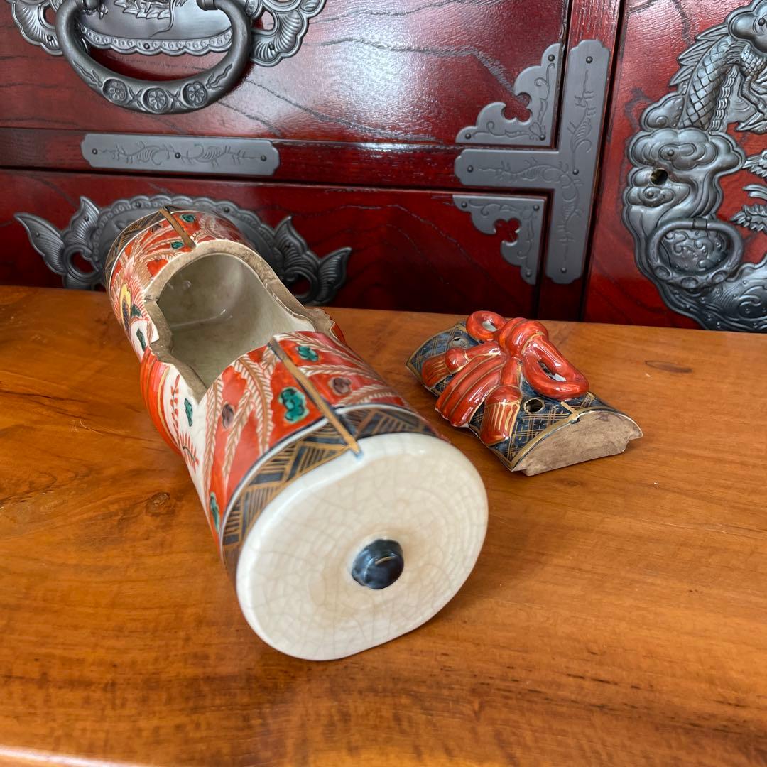 【最終価格】香炉　巻物型香　骨董　 アンティーク　色絵金彩　鳳凰　インテリア