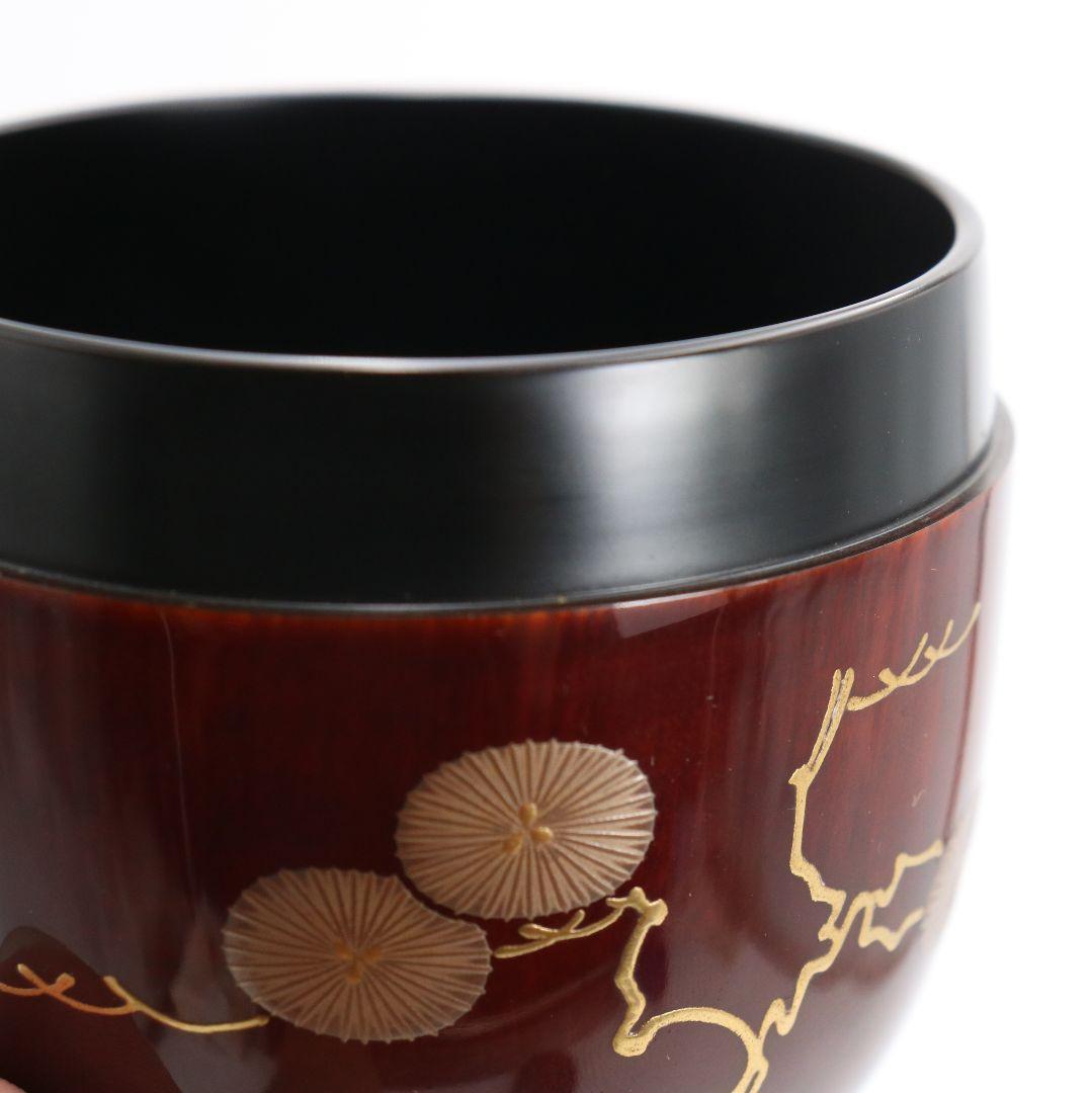 漆匠 高桑泉斎作 唐松蒔絵 溜塗 大棗 二重箱 茶道具 共布　AZ659　NT9