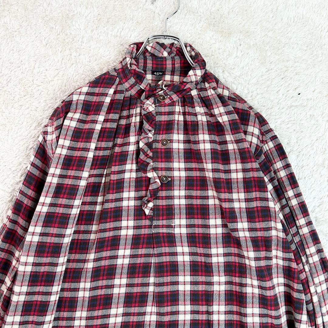 45R インドネル チェック柄 タックフリルブラウス　プルオーバ45rpm