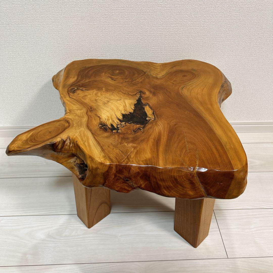 天然木 一枚板 サイドテーブル スツールセット 椅子 ローテーブル ケヤキ