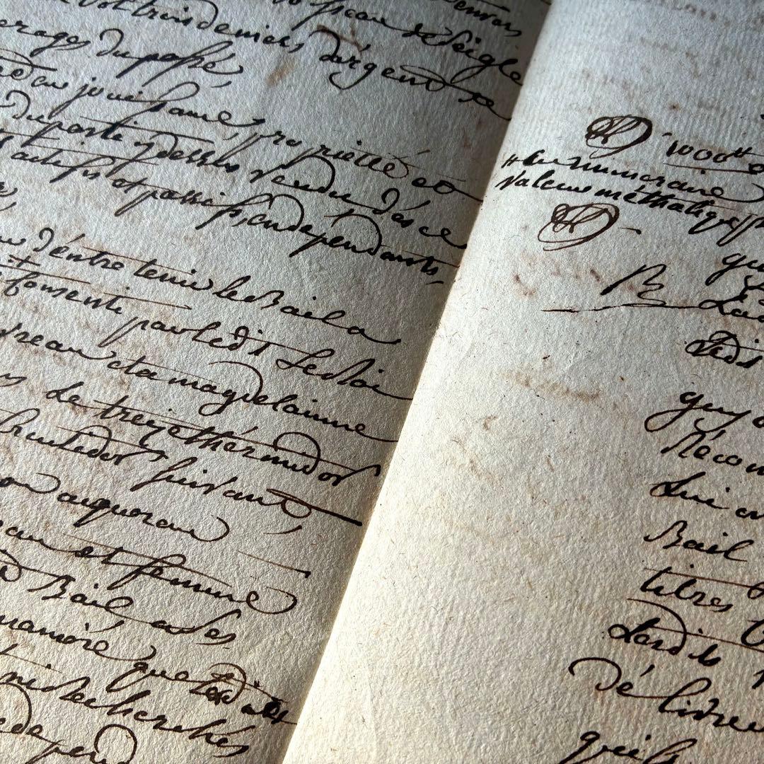 フランス革命時のマニュスクリ2枚セット　18世紀古文書紙物　フランスアンティーク