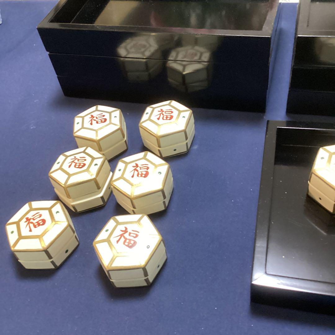 木製黒塗長角八寸と京焼福字香合　珍味入れ　　7セット　　新品未使用
