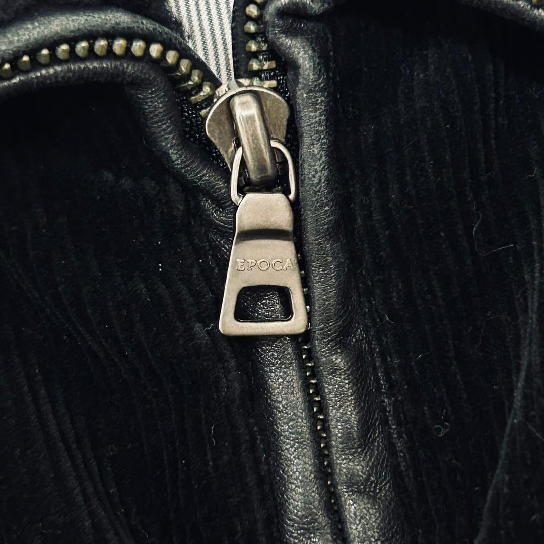 美品 EPOCA ブラックデニム レザー ジャケット ライダース 切替 ボア