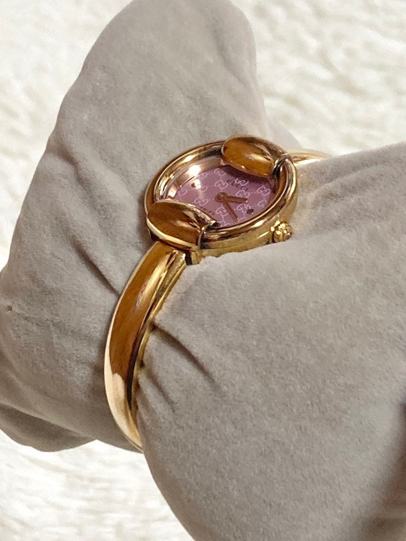 【説明書 箱付き】GUCCI 1400L ゴールド ピンクシェル GG柄