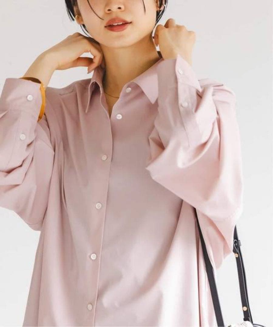 NOBLE イージーケアルーズドレープシャツ ピンク