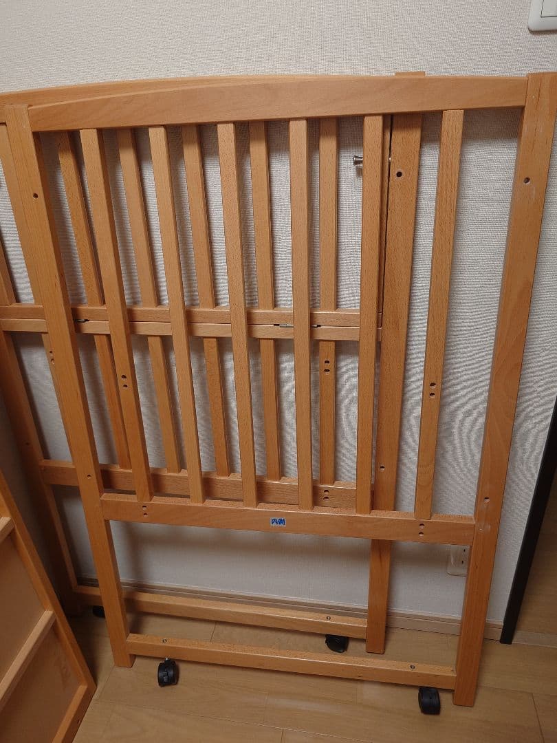 ヤマサキ国産ベビーベッドツーオープンハイタイプベッドナチュラル標準サイズ説明書付