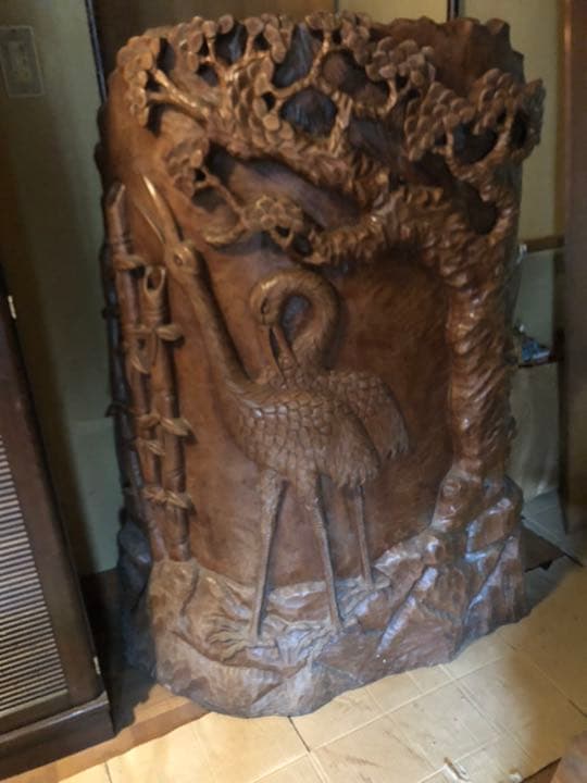 木彫鶴「松鶴」の衝立ついたて