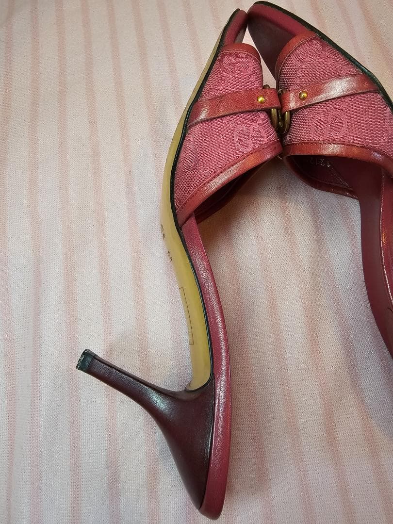 ヴィンテージ グッチ ラズベリー モノグラム キャンバス ホースビット