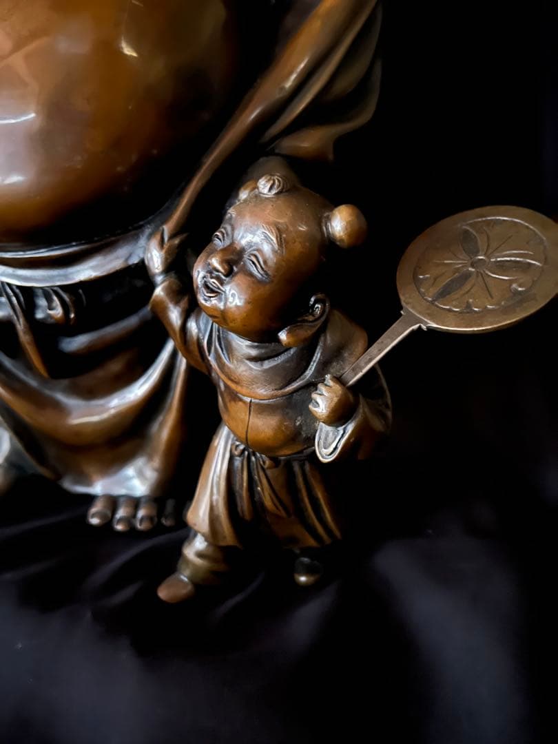 七福神 布袋様　春宗作 銅唐子布袋立像 銅布袋尊像　置物　ブロンズ14kg